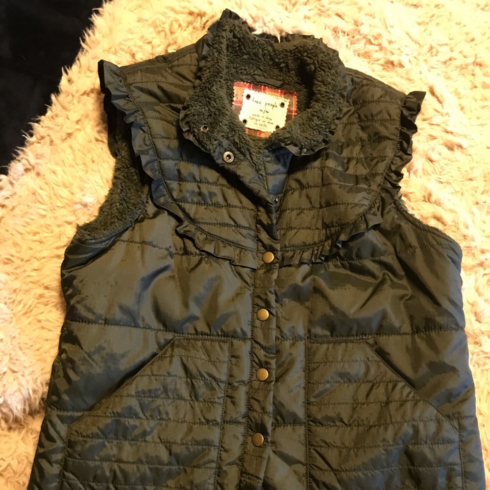 Free People Army Green Fleece Lined Sweater Vest M
